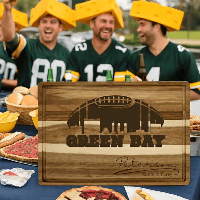 Personalized Green Bay Football Cutting Board: Engraved Acacia Wood