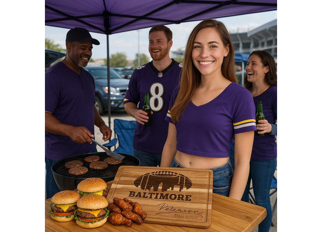Personalized Baltimore Football Cutting Board: Acacia Wood Super Bowl Decor