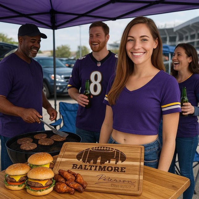 Personalized Baltimore Football Cutting Board: Acacia Wood Super Bowl Decor