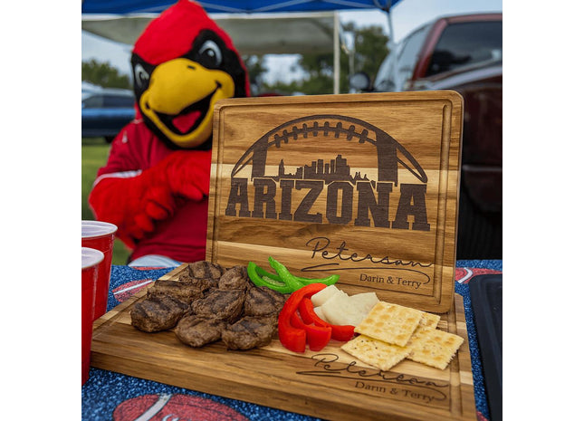 Personalized Arizona Football Cutting Board: Engraved Acacia Wood Super Bowl Decor