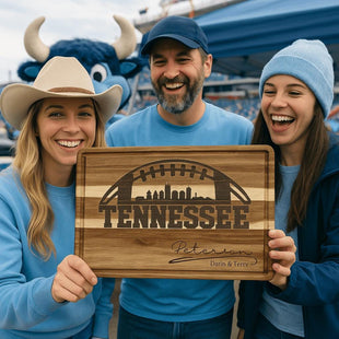 Personalized Tennessee Football Cutting Board: Engraved Acacia Wood Gift
