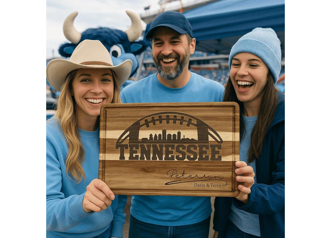 Personalized Tennessee Football Cutting Board: Engraved Acacia Wood Gift