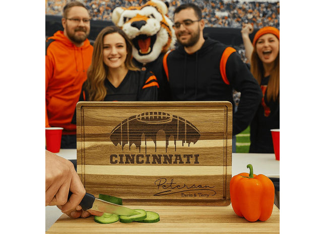 Cincinnati Football Cheese Board | Personalized Acacia Charcuterie Board