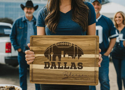 Personalized Dallas Football Cutting Board: Acacia Wood Super Bowl Party Decor
