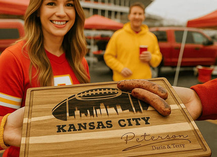 Kansas City Football Cheese Board | Personalized Acacia Charcuterie Board