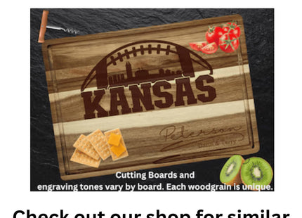 Personalized Kansas City Football Cutting Board: Engraved Acacia Wood Super Bowl Decor