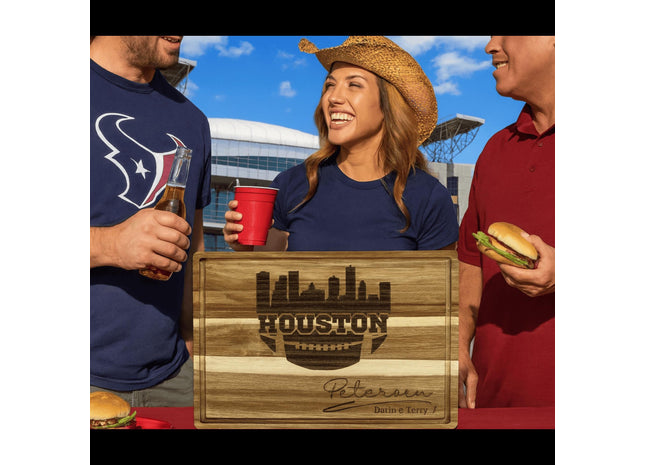 Houston Football Cheese Board | Personalized Acacia Charcuterie Board