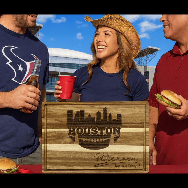 Houston Football Cheese Board | Personalized Acacia Charcuterie Board