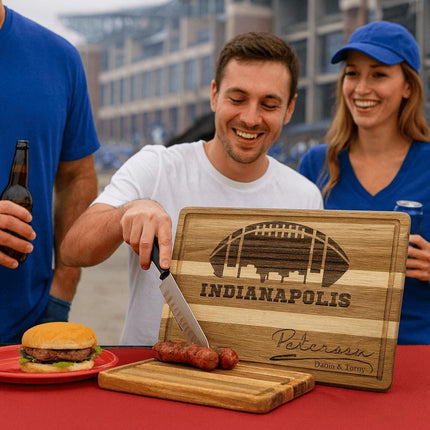 Personalized Indianapolis Football Cutting Board: Engraved Acacia Wood Serving Tray