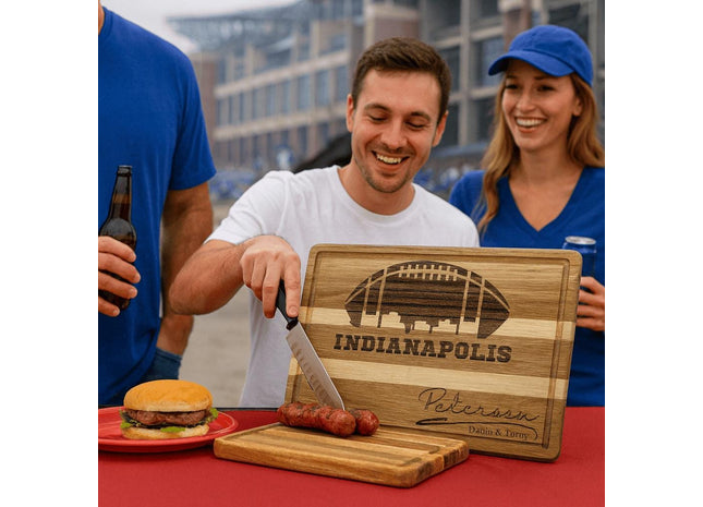 Indianapolis Football Cheese Board | Personalized Acacia Charcuterie Board