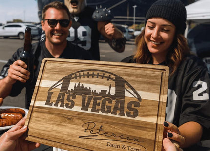 Personalized Las Vegas Football Cutting Board: Engraved Acacia Wood Super Bowl Decor