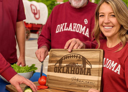 Personalized Oklahoma Football Cutting Board: Acacia Wood, Laser Engraved