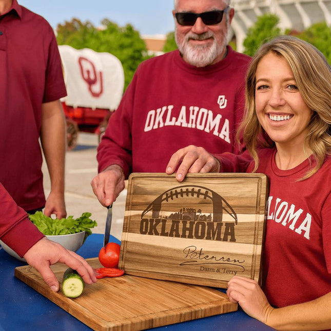 Personalized Oklahoma Football Cutting Board: Acacia Wood, Laser Engraved
