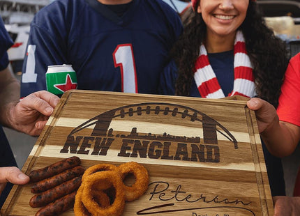 Personalized Acacia Wood Cutting Board: New England Football Fan Gift