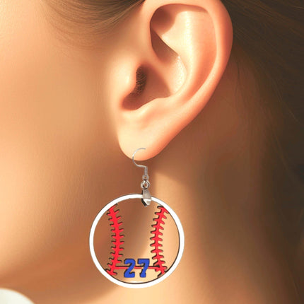 Custom hand painted earrings in a baseball design. Choose your players number and team colors. Makes a great gift.