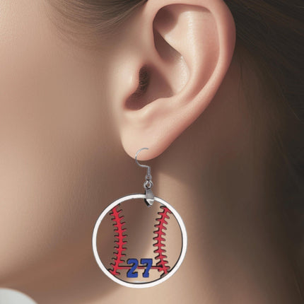 Custom hand painted earrings in a baseball design. Choose your players number and team colors. Makes a great gift.