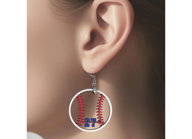 Custom hand painted earrings in a baseball design. Choose your players number and team colors. Makes a great gift.