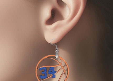 Custom Basketball Earrings With Number | Hand Painted Wood Team Earrings