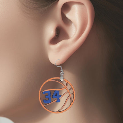 Custom Basketball Earrings With Number | Hand Painted Wood Team Earrings