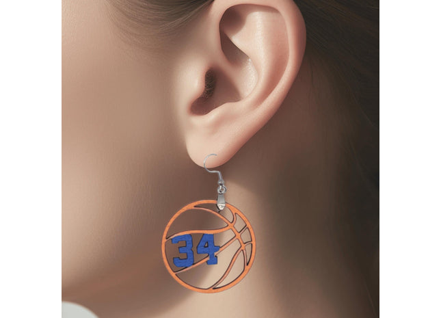 Custom Basketball Earrings With Number | Hand Painted Wood Team Earrings