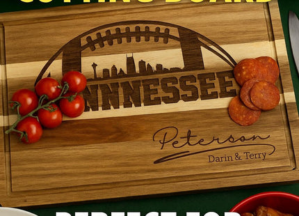 Personalized Tennessee Football Cutting Board: Engraved Acacia Wood Sports Gift