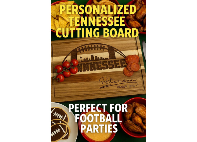 Personalized Tennessee Football Cutting Board: Engraved Acacia Wood Sports Gift