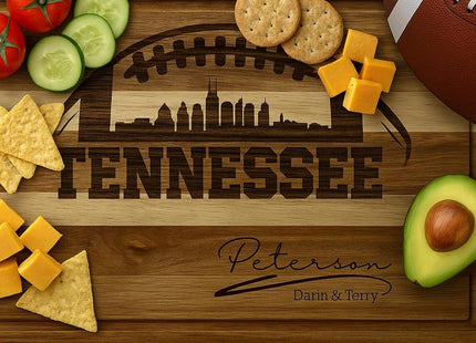 Personalized Tennessee Football Cutting Board: Engraved Acacia Wood Gift