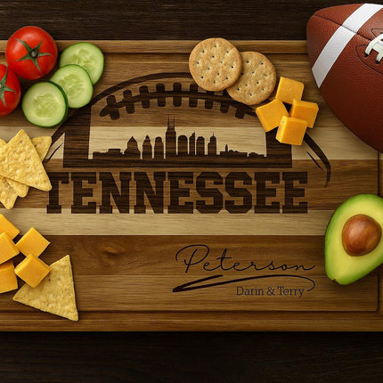 Personalized Tennessee Football Cutting Board: Engraved Acacia Wood Gift