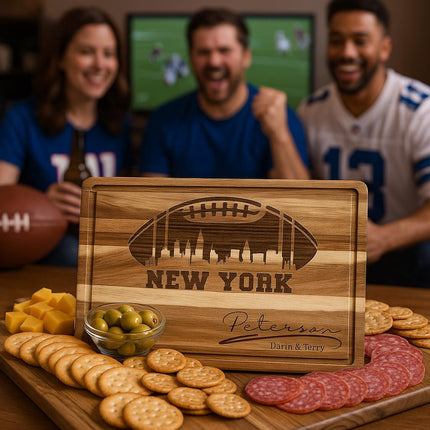 New York Football Cheese Board | Personalized Acacia Charcuterie Board