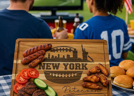 New York Football Cheese Board | Personalized Acacia Charcuterie Board