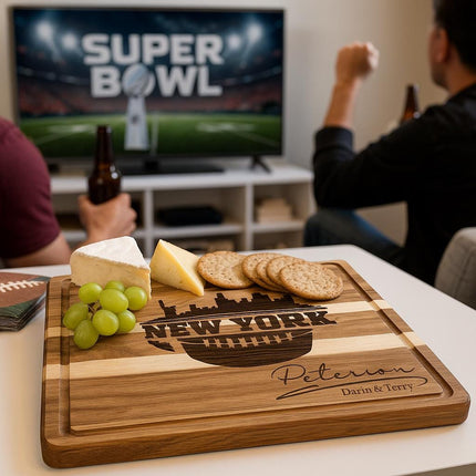 New York Football Cheese Board | Personalized Acacia Charcuterie Board