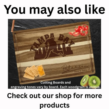 Tampa Bay Football Acacia Cutting Board – Laser Engraved Personalized Wood Board, 15.75" x 11"