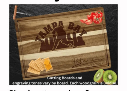 Personalized Tampa Bay Football Cutting Board: Engraved Acacia Wood Charcuterie Board