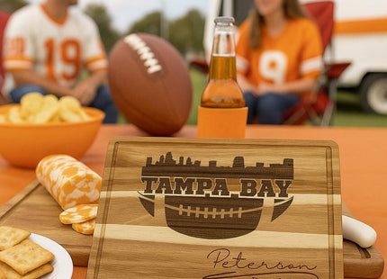 Personalized Tampa Bay Football Cutting Board: Engraved Acacia Wood Charcuterie Board