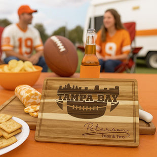 Personalized Tampa Bay Football Cutting Board: Engraved Acacia Wood Charcuterie Board