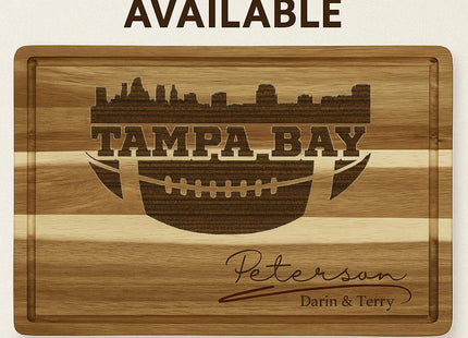 Personalized Tampa Bay Football Cutting Board: Engraved Acacia Wood Charcuterie Board