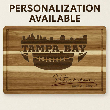Personalized Tampa Bay Football Cutting Board: Engraved Acacia Wood Charcuterie Board