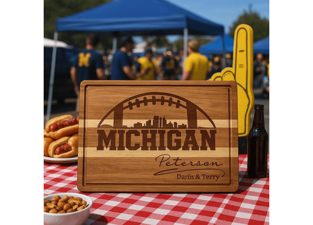 Personalized Michigan Football Cutting Board: Acacia Wood, Laser Engraved