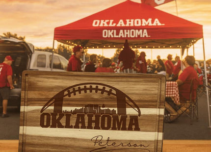 Personalized Oklahoma Football Cutting Board: Engraved Acacia Wood Cheese Board