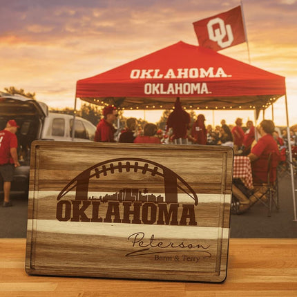 Personalized Oklahoma Football Cutting Board: Acacia Wood, Laser Engraved