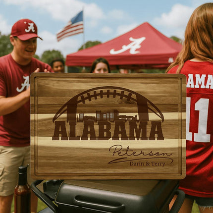 Alabama Custom Cutting Board – Personalized Wood Football Team Gift, Laser Engraved State Pride Serving Board, Tailgate Kitchen Decor