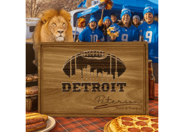 Detroit Football Cheese Board | Personalized Acacia Charcuterie Board