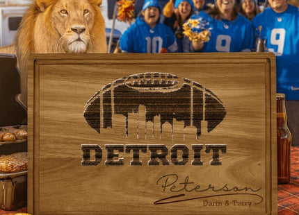 Personalized Detroit Football Cutting Board: Engraved Acacia Wood Serving Tray