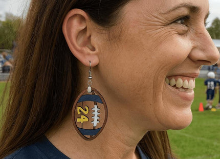 Custom Football Jersey Number Earrings: Hand Painted Wood Team Colors