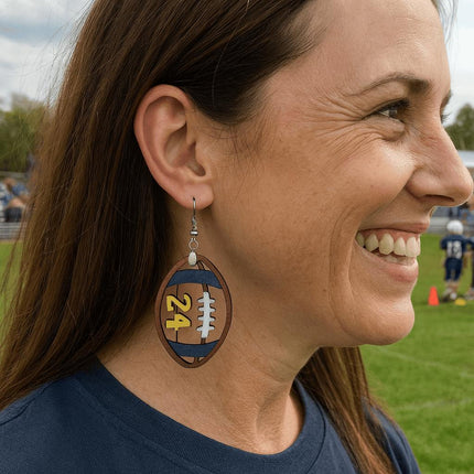 Custom Football Earrings With Number | Hand Painted Wood Team Earrings