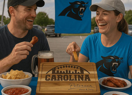 Personalized Carolina Football Cutting Board: Acacia Wood, Laser Engraved