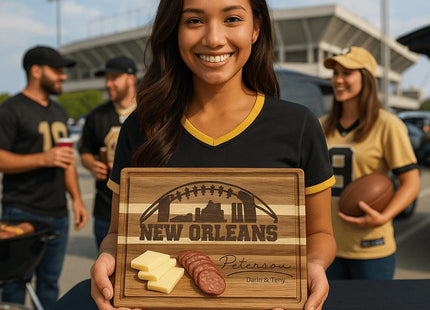 Personalized Acacia Wood Cutting Board: New Orleans Football Fan Gift