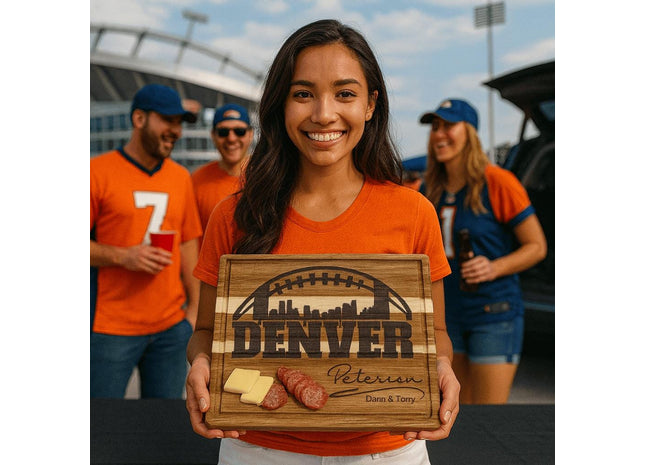 Personalized Denver Football Fan Acacia Wood Cutting Board