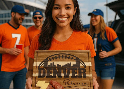 Personalized Denver Football Cutting Board: Acacia Wood Super Bowl Decor