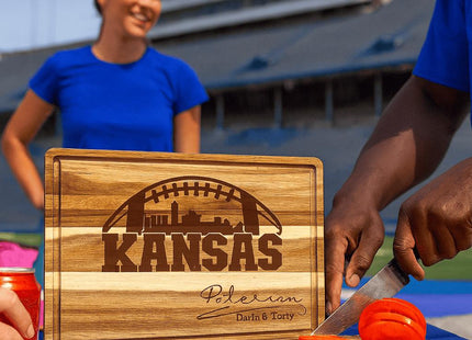 Personalized Kansas Football Cutting Board: Acacia Wood, Laser Engraved
